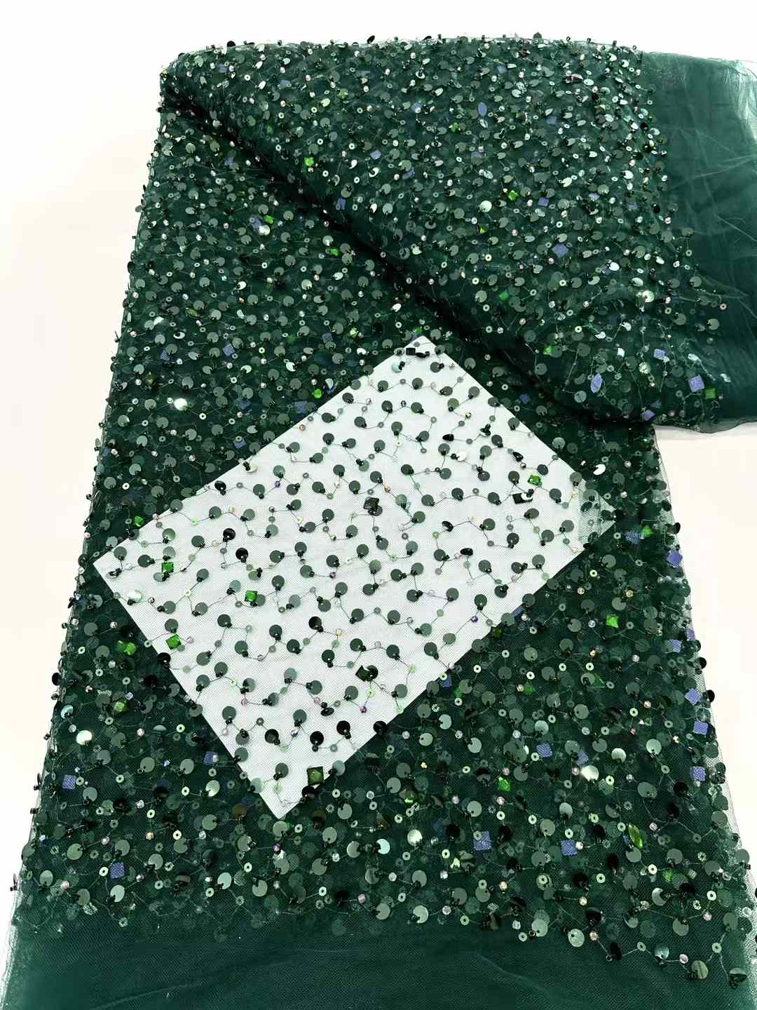 Affordable high quality lace fabric with beads pearls and sequins wedding dress lace fabric