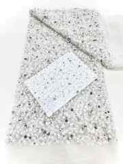 Affordable high quality lace fabric with beads pearls and sequins wedding dress lace fabric