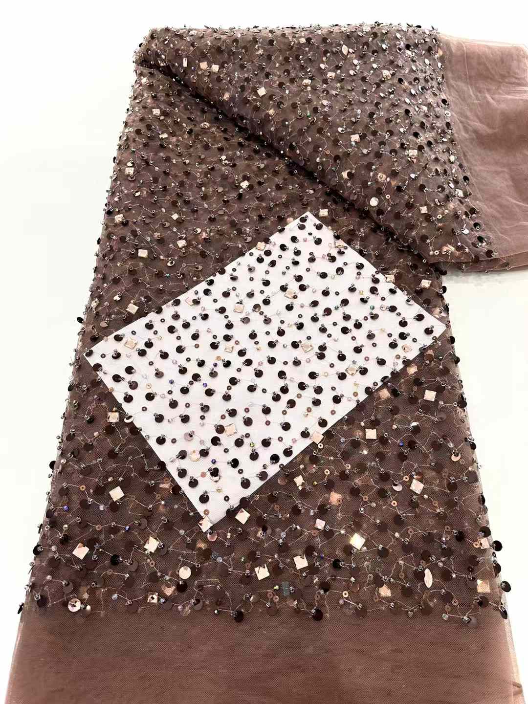 Affordable high quality lace fabric with beads pearls and sequins wedding dress lace fabric