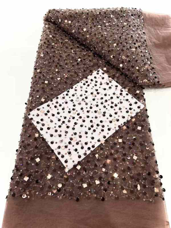 Affordable high quality lace fabric with beads pearls and sequins wedding dress lace fabric