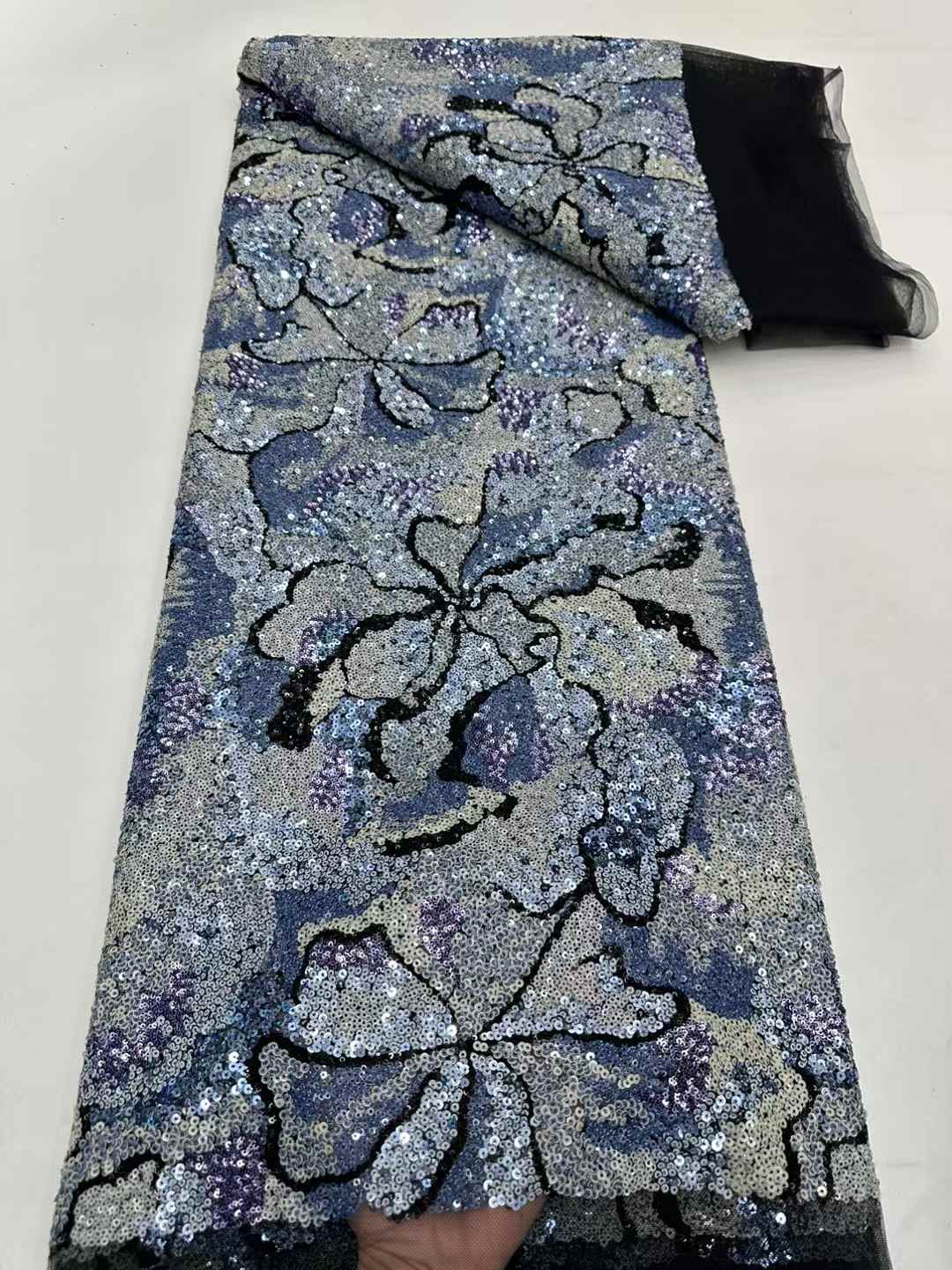 Luxury Fashion Show Sequin Beaded Lace Fabric Embroidered Mesh for Bridal Wedding Dress Comfortable Sewing