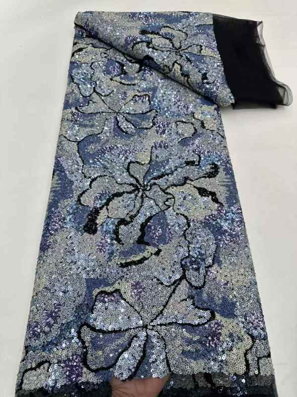Luxury Fashion Show Sequin Beaded Lace Fabric Embroidered Mesh for Bridal Wedding Dress Comfortable Sewing