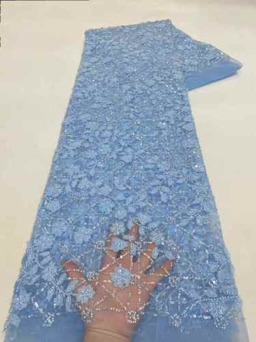 Affordable high quality lace fabric with beads pearls and sequins wedding dress lace fabric