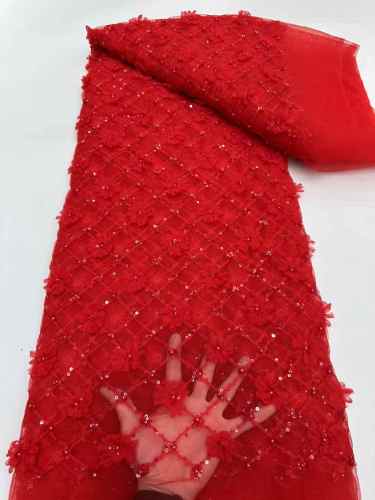 Affordable high quality lace fabric with beads pearls and sequins wedding dress lace fabric