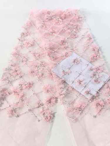Affordable high quality lace fabric with beads pearls and sequins wedding dress lace fabric