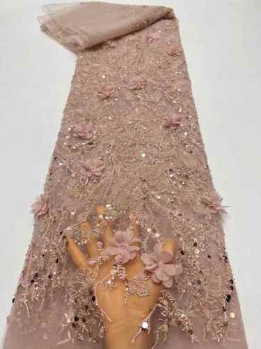 Affordable high quality lace fabric with beads pearls and sequins wedding dress lace fabric