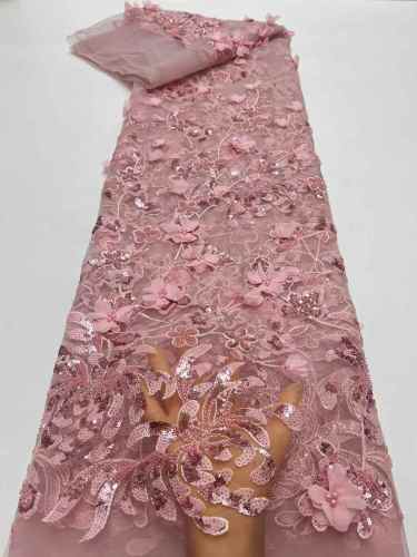 Affordable high quality lace fabric with beads pearls and sequins wedding dress lace fabric
