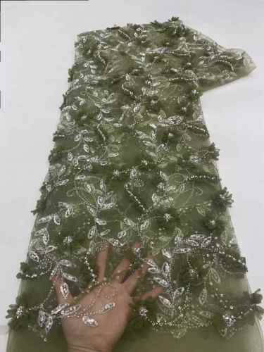 Affordable high quality lace fabric with beads pearls and sequins wedding dress lace fabric