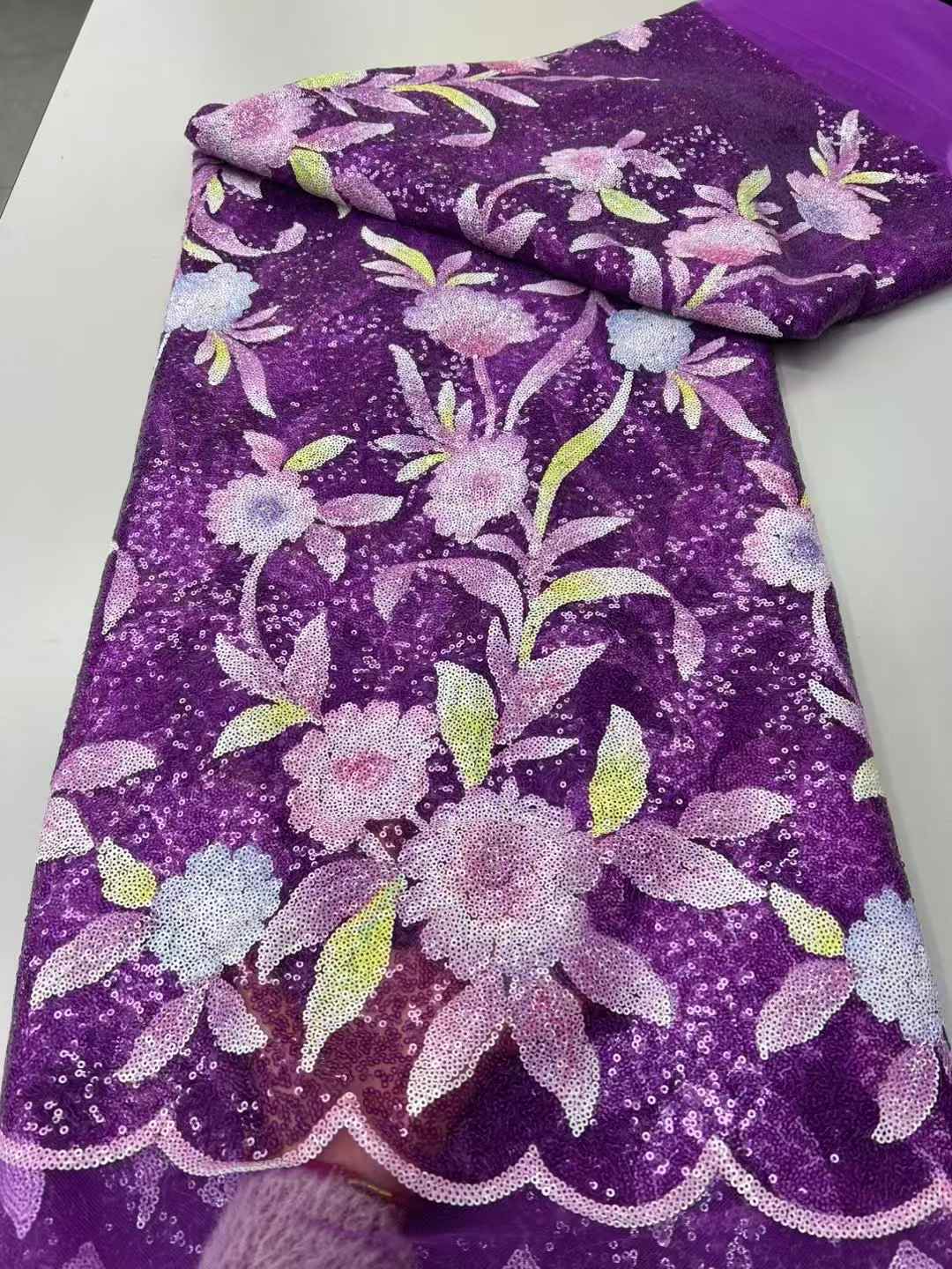 Hot-sale French textiles embroidery with sequin lace fabric suitable for sublimation