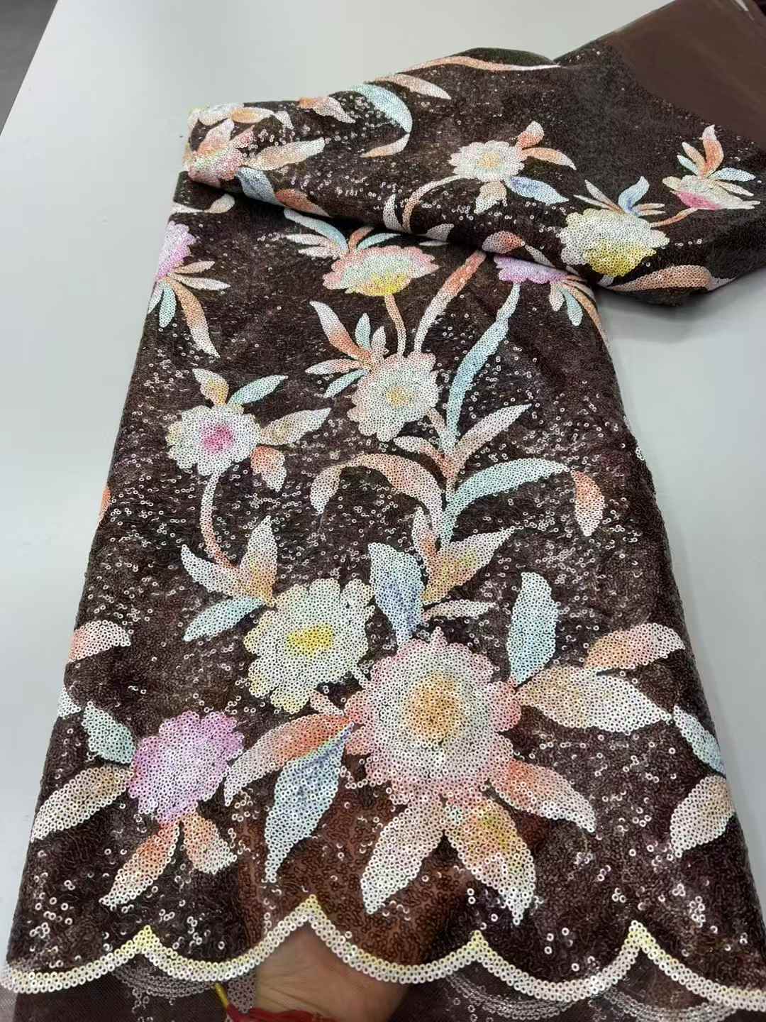 Hot-sale French textiles embroidery with sequin lace fabric suitable for sublimation