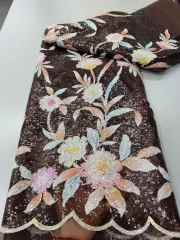 Hot-sale French textiles embroidery with sequin lace fabric suitable for sublimation