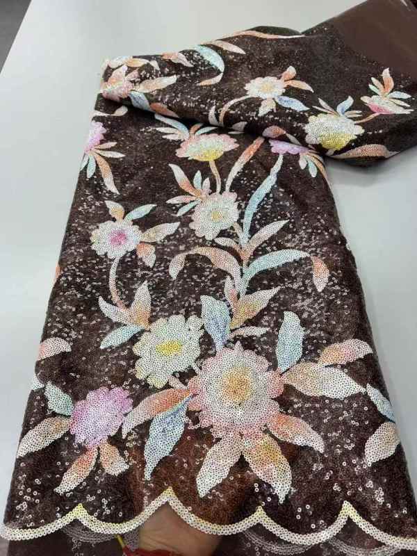 Hot-sale French textiles embroidery with sequin lace fabric suitable for sublimation