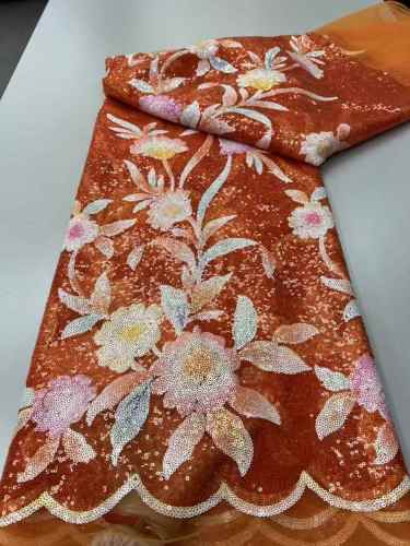 Hot-sale French textiles embroidery with sequin lace fabric suitable for sublimation