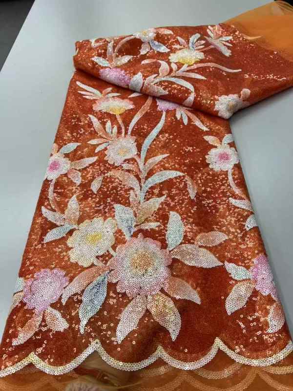 Hot-sale French textiles embroidery with sequin lace fabric suitable for sublimation