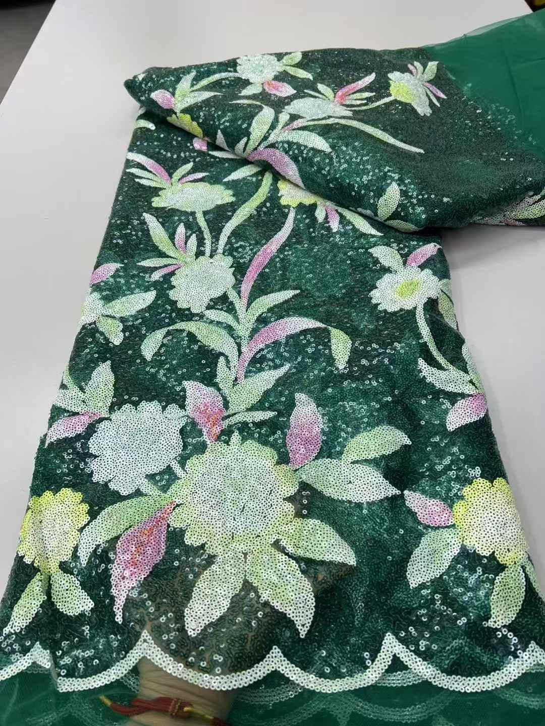 Hot-sale French textiles embroidery with sequin lace fabric suitable for sublimation