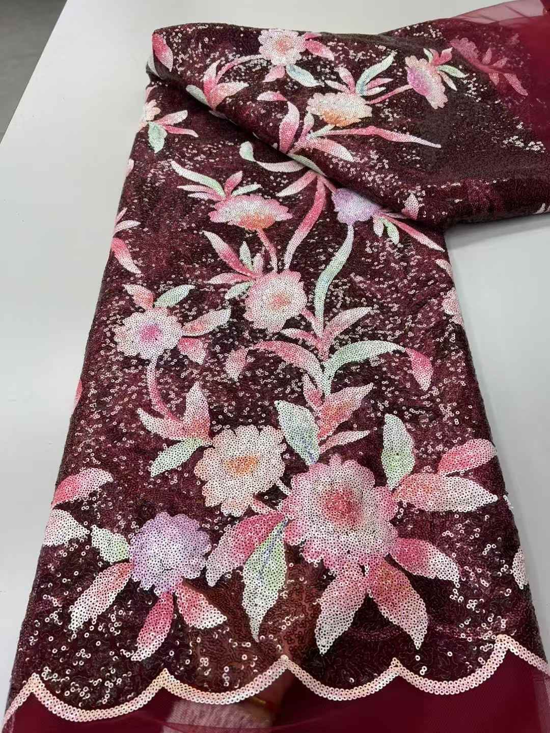 Hot-sale French textiles embroidery with sequin lace fabric suitable for sublimation