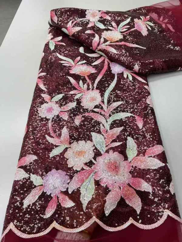 Hot-sale French textiles embroidery with sequin lace fabric suitable for sublimation