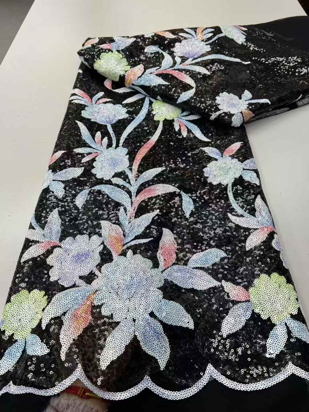 Hot-sale French textiles embroidery with sequin lace fabric suitable for sublimation