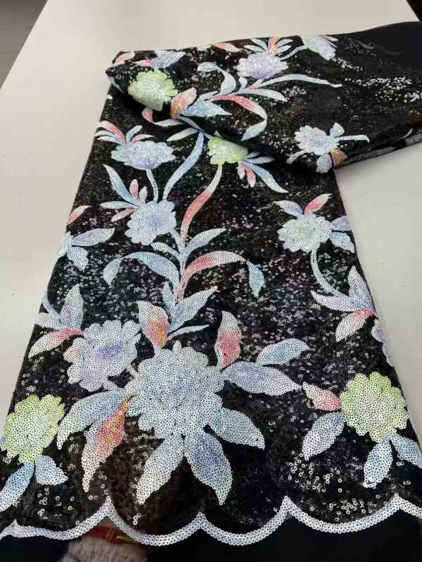 Hot-sale French textiles embroidery with sequin lace fabric suitable for sublimation