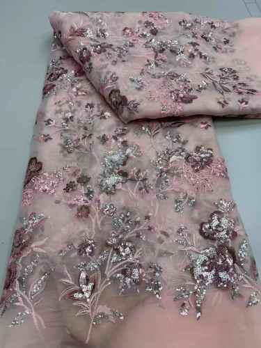 Shiny bridal tulle lace with heavy beads and pearls luxury crystal sequins lace for wedding dress