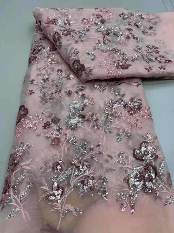 Shiny bridal tulle lace with heavy beads and pearls luxury crystal sequins lace for wedding dress