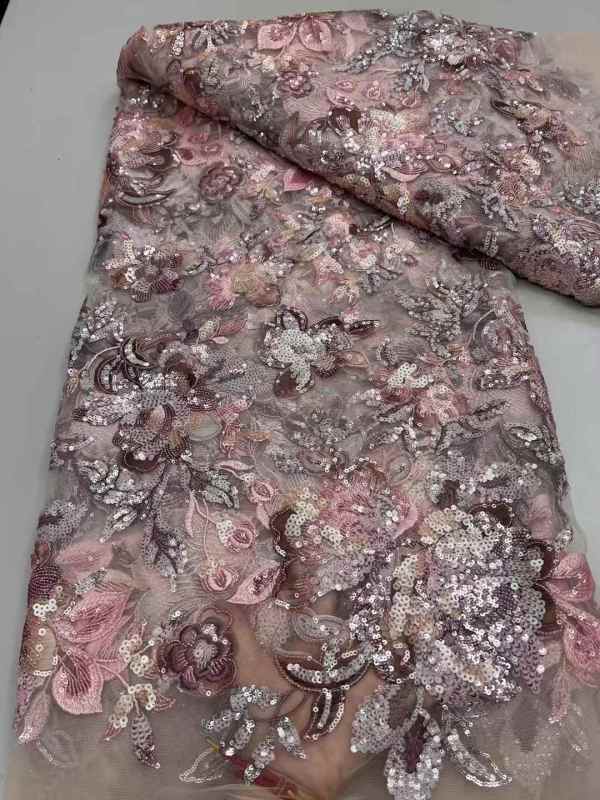 Shiny bridal tulle lace with heavy beads and pearls luxury crystal sequins lace for wedding dress