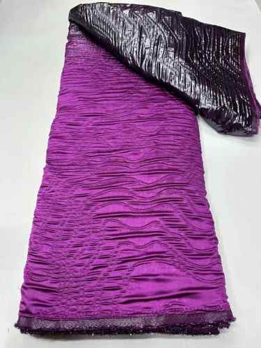 Lilac french big crystal lace beaded tulle fabric with special sequins for party dress