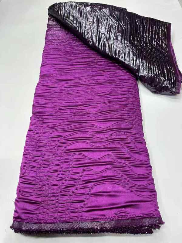 Lilac french big crystal lace beaded tulle fabric with special sequins for party dress