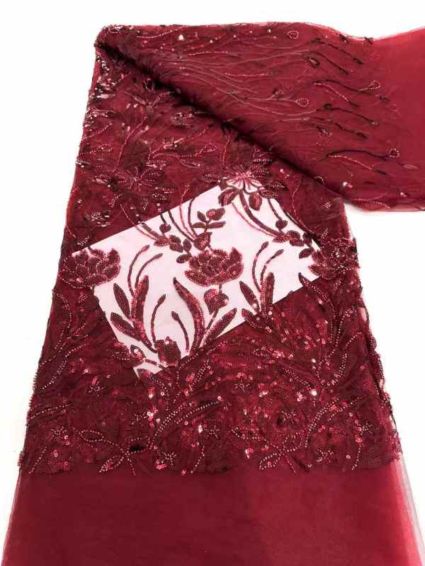Shiny bridal tulle lace with heavy beads and pearls luxury crystal sequins lace for wedding dress