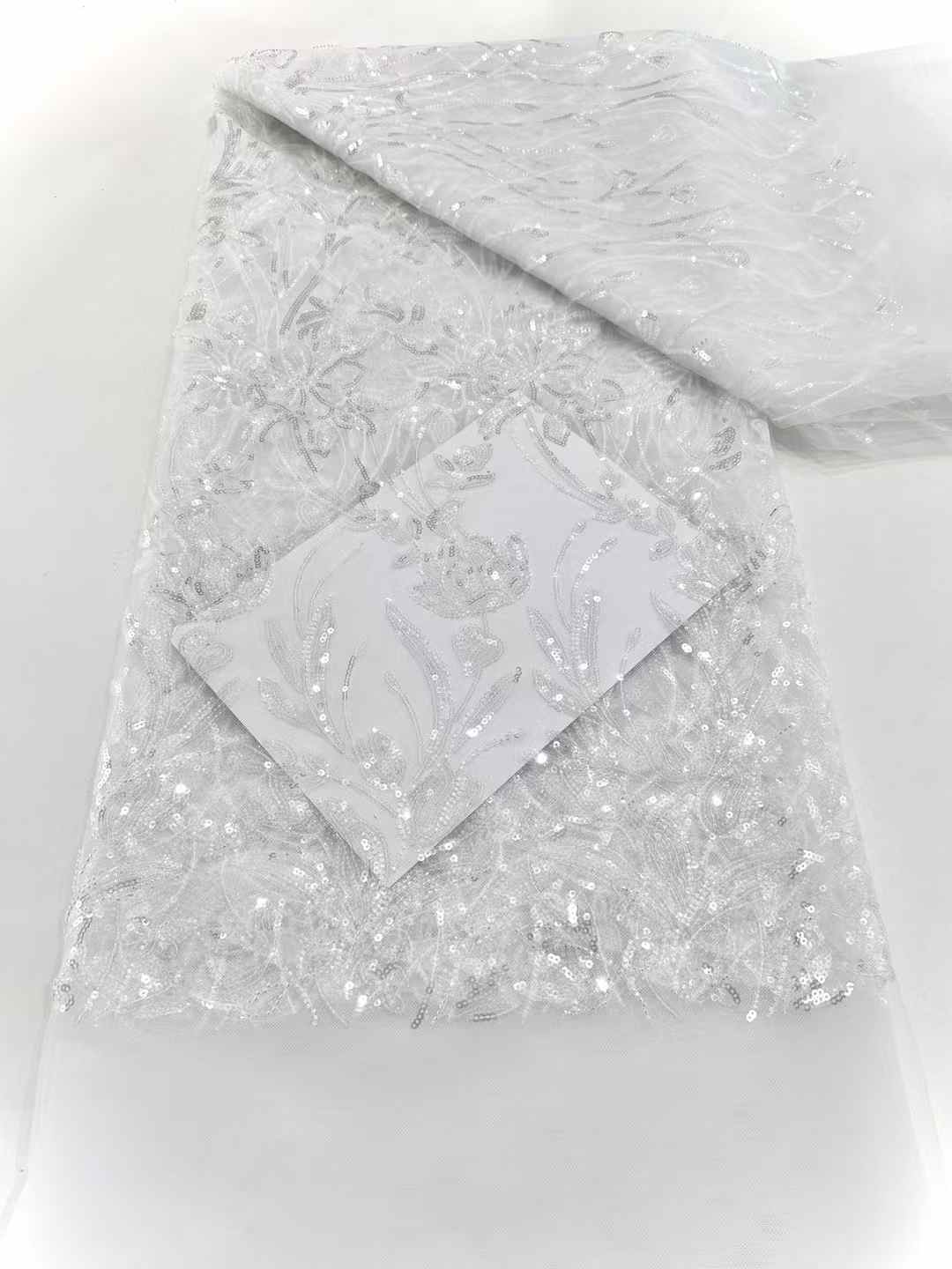 Shiny bridal tulle lace with heavy beads and pearls luxury crystal sequins lace for wedding dress