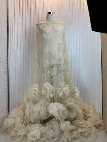 Shiny bridal tulle lace with heavy beads and pearls luxury crystal sequins lace for wedding dress