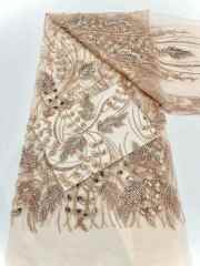 Affordable high quality lace fabric with beads pearls and sequins wedding dress lace fabric