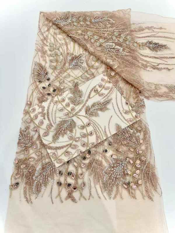 Affordable high quality lace fabric with beads pearls and sequins wedding dress lace fabric