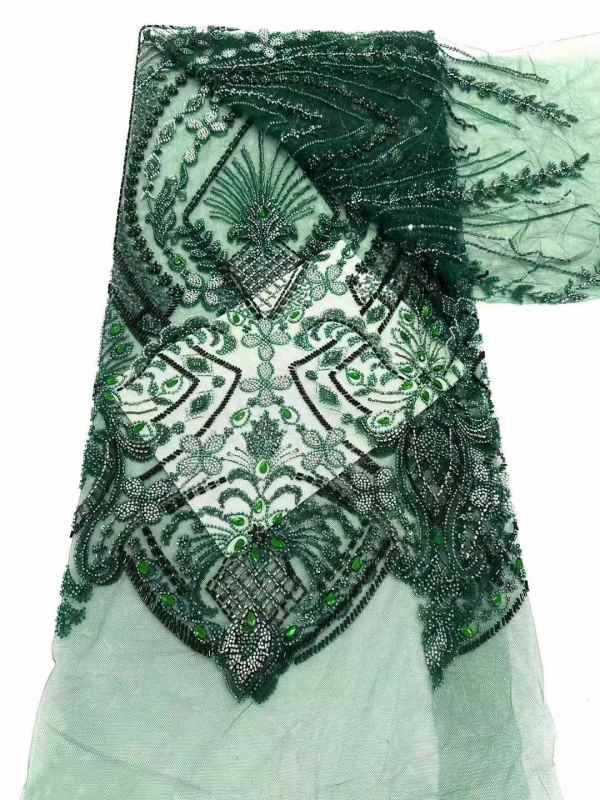Affordable high quality lace fabric with beads pearls and sequins wedding dress lace fabric
