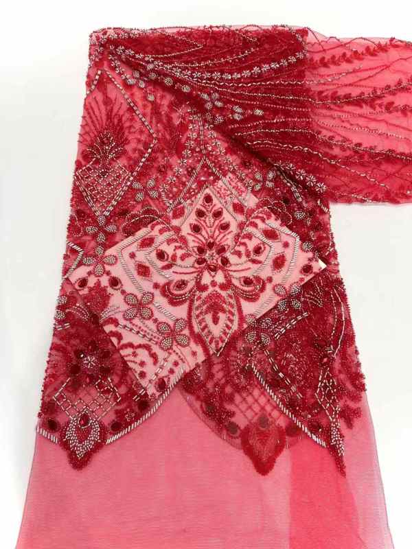 Affordable high quality lace fabric with beads pearls and sequins wedding dress lace fabric