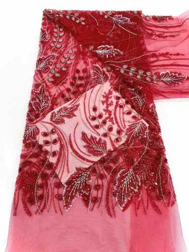 Affordable high quality lace fabric with beads pearls and sequins wedding dress lace fabric