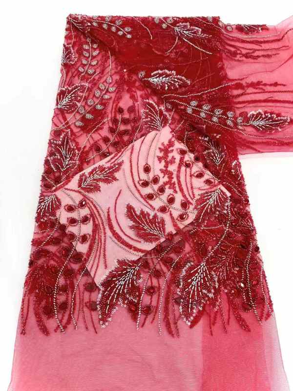 Affordable high quality lace fabric with beads pearls and sequins wedding dress lace fabric