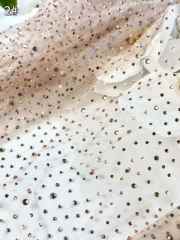 Affordable high quality lace fabric with beads pearls and sequins wedding dress lace fabric