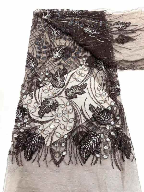 Affordable high quality lace fabric with beads pearls and sequins wedding dress lace fabric