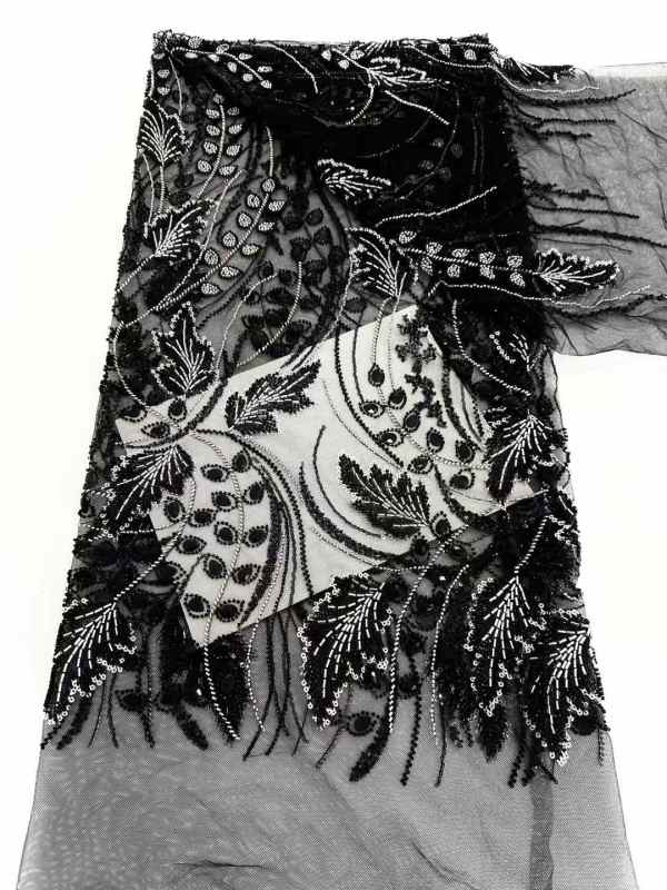 Affordable high quality lace fabric with beads pearls and sequins wedding dress lace fabric