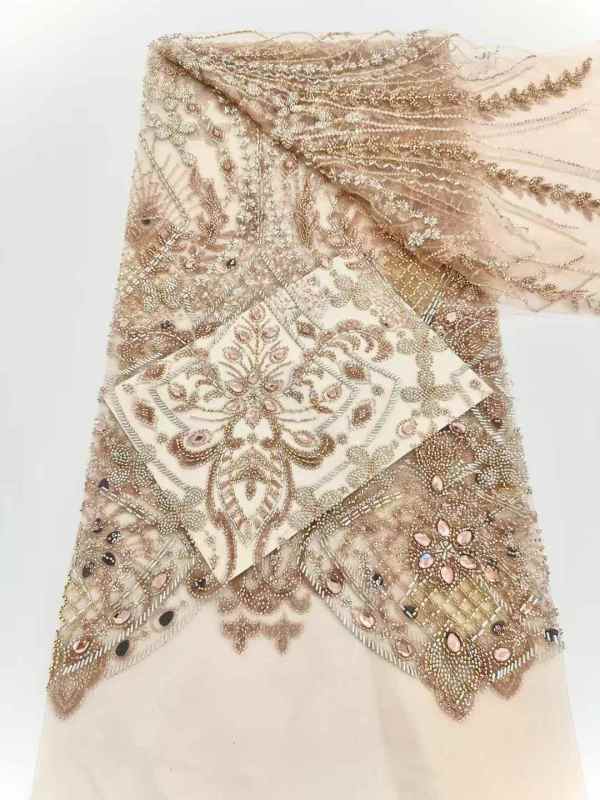 Affordable high quality lace fabric with beads pearls and sequins wedding dress lace fabric