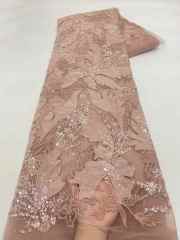 Affordable high quality lace fabric with beads pearls and sequins wedding dress lace fabric