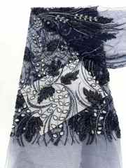 Affordable high quality lace fabric with beads pearls and sequins wedding dress lace fabric