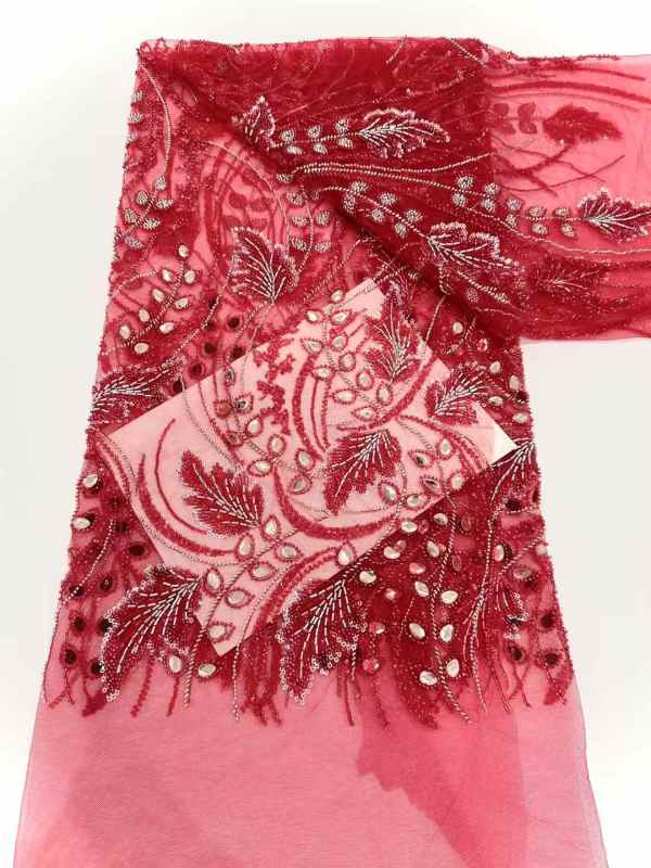 Affordable high quality lace fabric with beads pearls and sequins wedding dress lace fabric