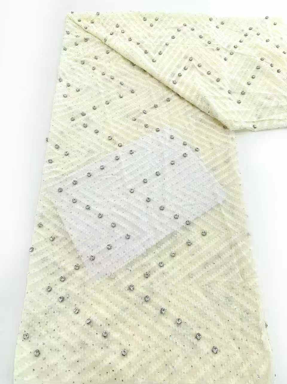 Affordable high quality lace fabric with beads pearls and sequins wedding dress lace fabric