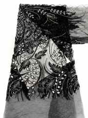 Affordable high quality lace fabric with beads pearls and sequins wedding dress lace fabric