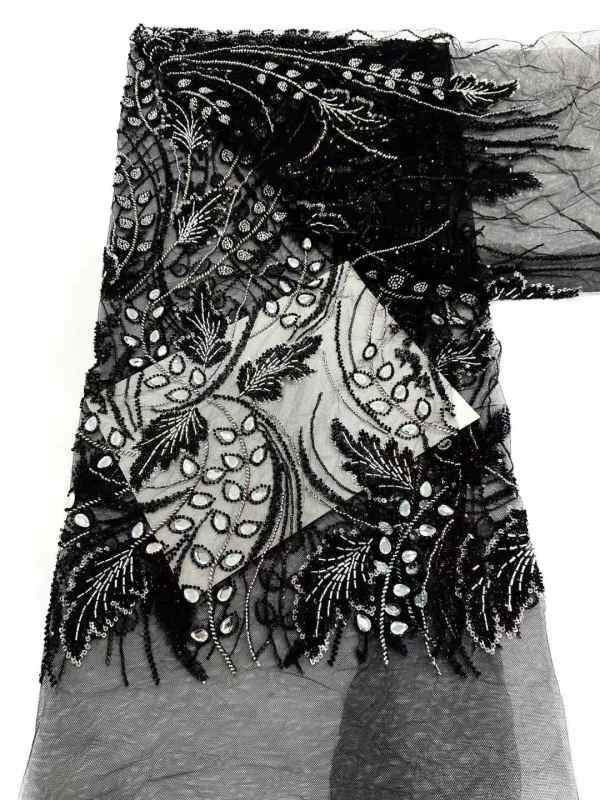 Affordable high quality lace fabric with beads pearls and sequins wedding dress lace fabric
