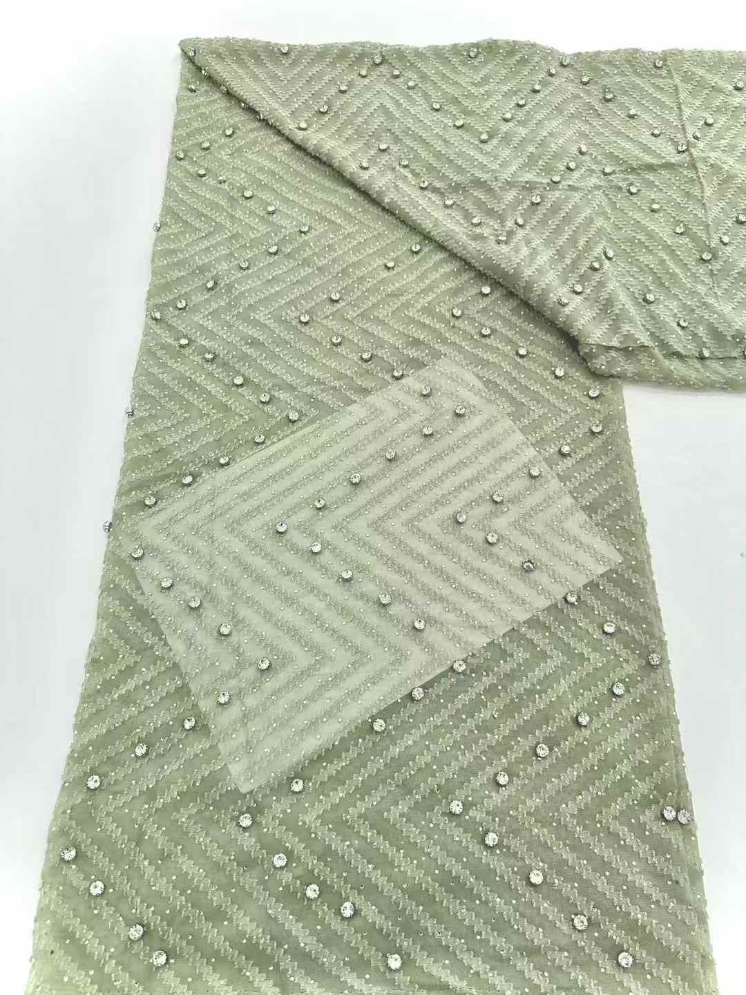 Affordable high quality lace fabric with beads pearls and sequins wedding dress lace fabric