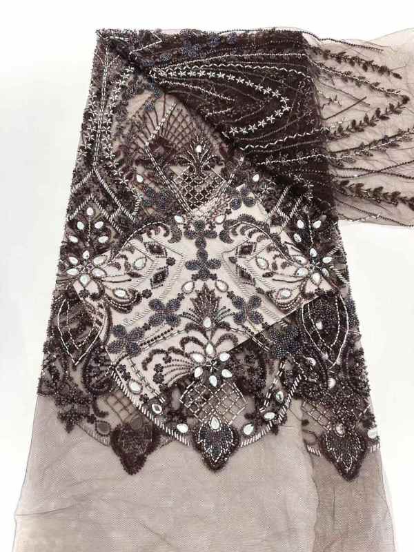Affordable high quality lace fabric with beads pearls and sequins wedding dress lace fabric