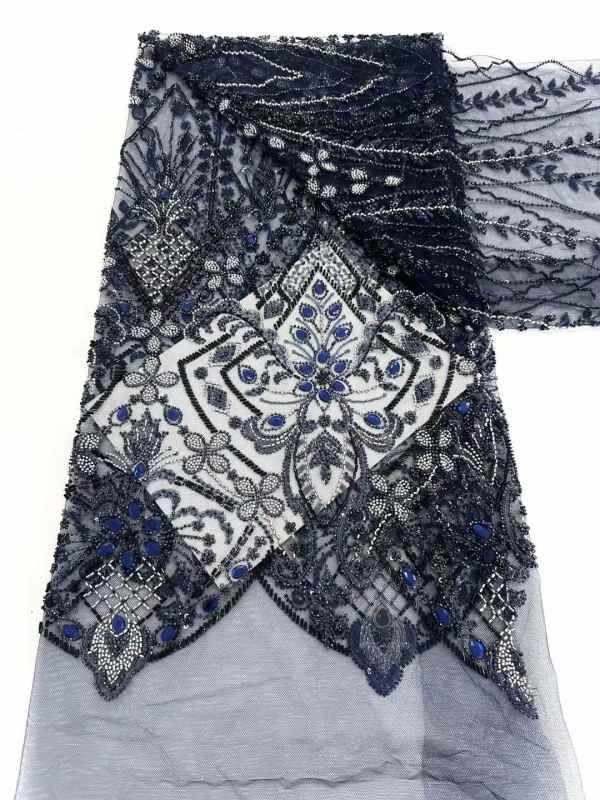 Affordable high quality lace fabric with beads pearls and sequins wedding dress lace fabric